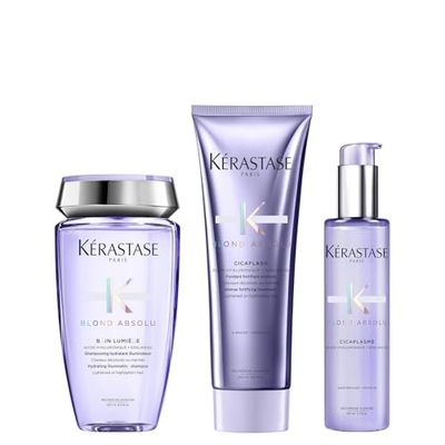 Kérastase Blond Absolu, Routine to Repair Blonde Hair Including Bleached and Highlighted Hair, Contains Illuminating Hydrating Shampoo, Repairing Conditioner And Heat Protectant Serum, Trio Set