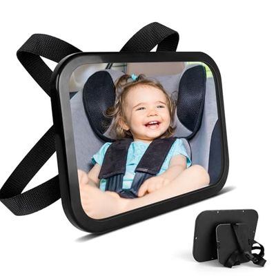 AiQInu Miroir Voiture Bébé Retroviseur, Étroviseur Voiture Incassable, Sécurité, 360° Rotation Réglable, Siège Auto Face à la Route, Attaché à l'appui-tête du Siège Arrière, pour Jeunes Parents