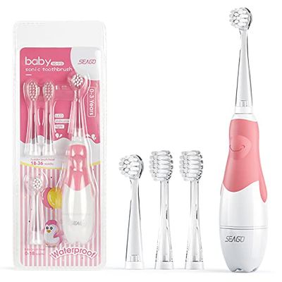 SEAGO brosse à dents sonique pour enfants, rose, 1xAA 1.5V (non inclus), 4 embouts, SG-513 Pink