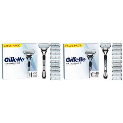 Gillette SkinGuard Sensitive Men’s Razor, Shaving Razor for Men with Skin Irritation, 1 Handle, 10 Blade Refills (Pack of 2)