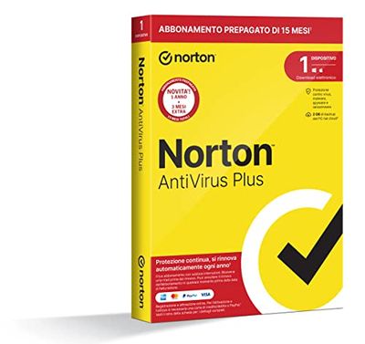 Norton Antivirus Plus 2024, 1 Dispositivo, Licenza di 15 mesi con rinnovo automatico, PC o Mac