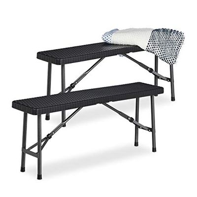 Relaxdays bierbank set van 2, inklapbare partybank voor terras & tuin, kunststof, campingbank, HBD: 42x100x25 cm, zwart