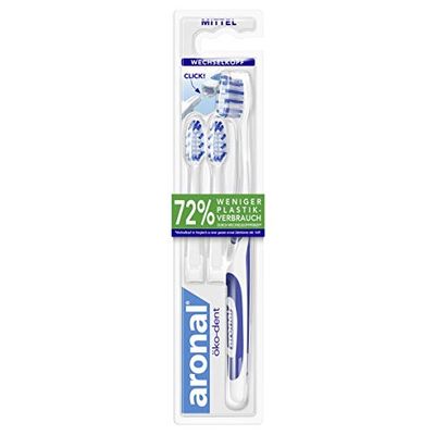 Aronal Brosse à dents manuelle avec principe de tête interchangeable, taille moyenne, 1 brosse à dents et 2 têtes interchangeables, remplacement facile de la tête