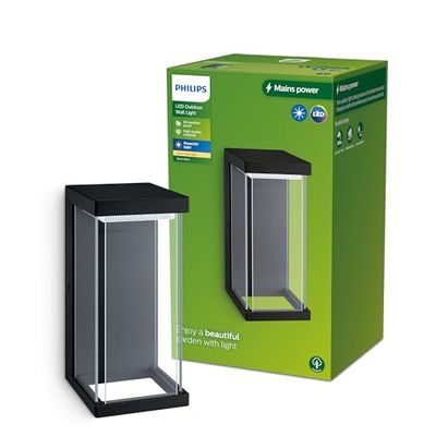 Philips Ulyzo, Applique d'extérieur, 12 W, lumière blanc chaud 2 700 K, noire, résistante aux intempéries IP44