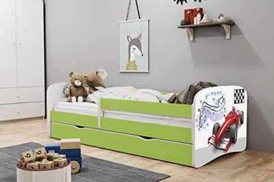 KOCOT KIDS Lit babydreams 2 Vert Formula 1 : TIROIR, Matelas ET Barriere DE SECURITE Inclus 140/70 Jour, Bois d'ingénierie, 1 Personne