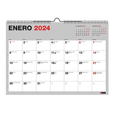 Miquelrius - Calendario Pared 18 Meses, de Julio 2023 a Diciembre 2024, Tamaño A4, Gris