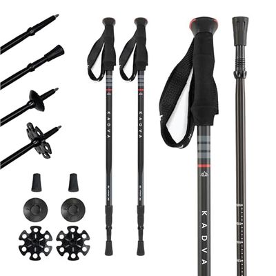 KADVA Bastones de Trekking SAJAMA en Color Rojo, tamaño Ajustable 65-135 cm, Mango de Polipropileno, TPR y Espuma EVA para Mayor Comodidad al Usuario, Bastones de Aluminio, robustos y Resistentes a