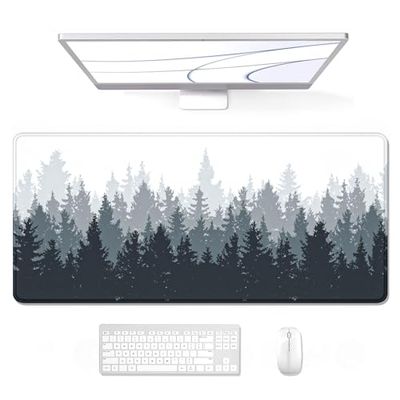 Auhoahsil Grote XXL gaming muismat 88,9 x 38,1 cm, waterdicht, met genaaide randen, antislip, voor kantoor en thuis, mistig bospatroon