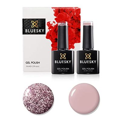 Bluesky Gel Nail Polish Set, 9th Anniversary Set 5, 2 x 10ml, QXG312 Blindfold, 80634 Blushing Topaz, Pink, Glitter (Requires Curing Under UV LED Lamp)