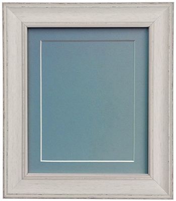 Scandi Distressed Pale Grey Picture Photo frame with Blue Mount and Backing Board 14 x 8 For Image Size 10 x 4 inch