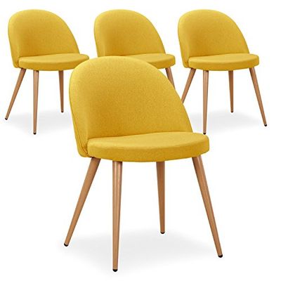 Menzzo Maury Lot de 4 Chaises Scandinaves, Tissu, Jaune, 51 x 56 x 75 cm