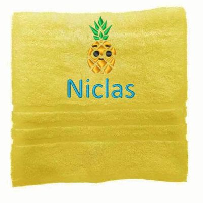 Asciugamano personalizzato con nome splendidamente ricamato Asciugamano da bagno Asciugamano in cotone 100% Asciugamano da bagno con nome (140 x 70 cm, Ananas)