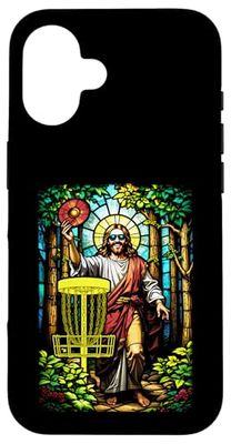 Disc Golf Jesus Christ Stained Glass Forest Basket Golfer Case for iPhone 16