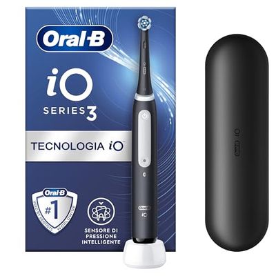 Oral-B Spazzolino Elettrico Ricaricabile iO 3 Nero, 1 Testina Di Ricambio, 1 Custodia Da Viaggio, 1 Spazzolino