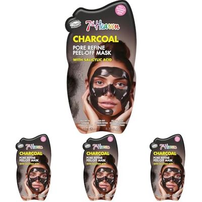 7th Heaven Charcoal Peel Off Face Mask with Salicylic Acid - Pore Refine - Oily and Blemish Prone Skin (Pack of 4)