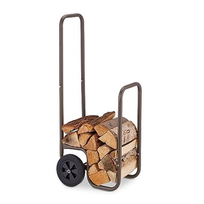 Relaxdays Carro para Leña con 2 Ruedas, Leñero Rondante para hasta 60 kg, Carretilla Transporte Troncos, Acero, Marrón, 109,5 x 41 x 45 cm