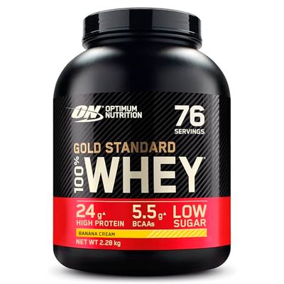Optimum Nutrition Gold Standard Whey Muscle Building and Recovery Protein Powder With Naturally Occurring Glutamine and Amino Acids, Banana Cream, 76 Servings, 2.28kg, Packaging May Vary