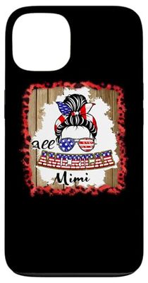 All American Mimi Patriotic Messy Bun Usa Flag 4th of July Custodia per iPhone 13