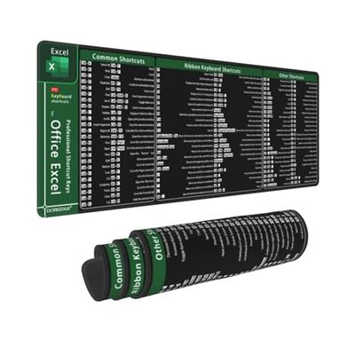 Excel - Alfombrilla de Mouse para Juegos de Teclas de Acceso Directo para computadora, Oficina, Teclado Grande extendido, Base de Goma Antideslizante con Bordes cosidos para Oficina en casa