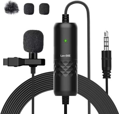 Moman Lavalier Microfono, microfono Lav-S6E Lapel con clip omnidirectional condensatore mini clip microfono con cavo per fotocamera DSLR, cellulare, laptop, PC, intervista, videoconferenza,