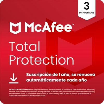 McAfee Total Protection para 3 dispositivos, 2025 |12 meses | VPN segura, el software de seguridad incluye antivirus, gestor de contraseñas, supervisión de identidad | Descarga digital