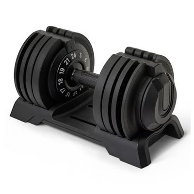 Amazon Basics Mancuerna ajustable, 24 kg, 12 pesas, mancuerna individual