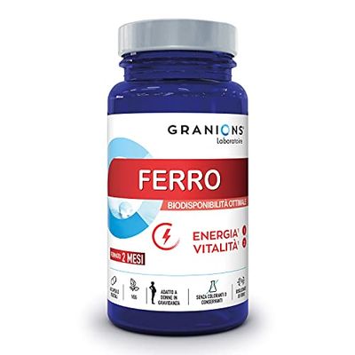 Ferro Bisglicinato 14 mg + Vitamina B | Energia e Vitalità | 100% Dell'Apporto Raccomandato | Biodisponibilità Ottimale | Donne Incinte | 60 Capsule = 2 Mesi | Laboratoire des Granions