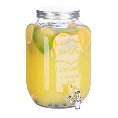 Relaxdays Dispensador de bebidas com torneira, vidro, vintage, distribuidor de refrigerantes, 8 L, transparente