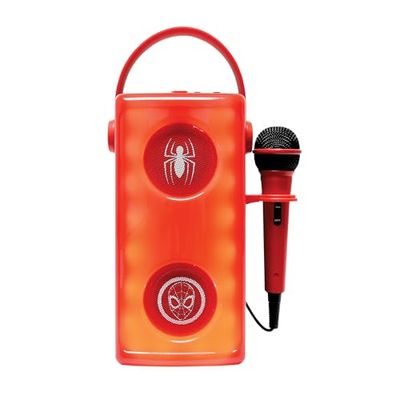 Lexibook, Marvel Spider-Man BTP185SPZ Haut-parleur Bluetooth sans fil lumineux avec microphone, effets de lumière multicolores, emplacement pour carte SD/TF, batterie rechargeable, rouge