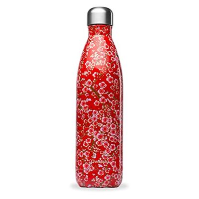 Qwetch QD3276 Thermosfles voor volwassenen, uniseks, rode bloemen, 750 ml