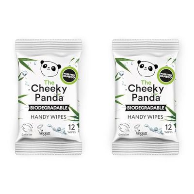 The Cheeky Panda Bamboo Hand Wipes | 12 Travel Wipes | 100% Plastic Free and Biodegradable Wet Wipes (Pack of 2)