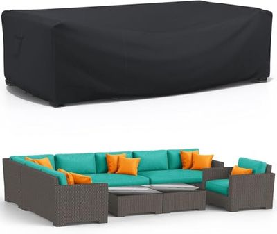 BROSYDA Överdrag för trädgårdsmöbler vattentäta 280 x 204 x 106 cm med luftventil, kraftig 600D rektangel uteplats utomhusmöbler set täcker PU-beläggning, med nära remmar och dragsko för bordsstol