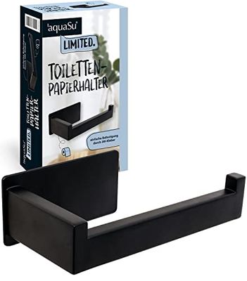 aquaSu® Limited 87054 2 - Porta carta igienica in nero, 140 mm, con adesivo 3M, rimozione senza residui, in acciaio INOX