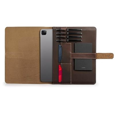Londo OTTO495 Genuine Leather Tablet Cover with Two Card Slots & Leather Pen/Apple Pencil Holders (Brown, 12.9 Inch)