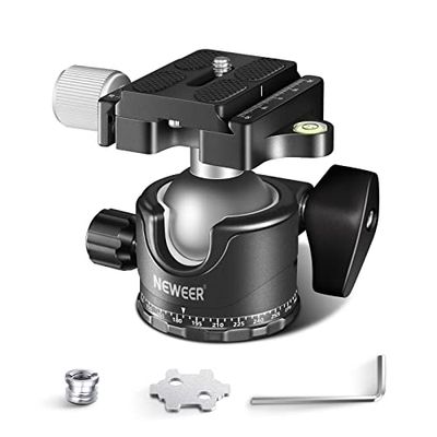 NEEWER Cabeza de Bola de Perfil Bajo para Trípode de Cámara, 36mm Cabeza de Bola Panorámica de Metal Compatible con 1/4" Placa de Liberación Rápida Arca para Monopié Slider DSLR,MAX Carga: 15kg, GM36