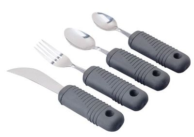 Sammons Preston Sure Grip Bendable Cutlery Set (Eligible for VAT Relief in the UK) Stainless Steel Fork, Knife, Spoons, Thick Handle with Good Grips, Eating Aid, Arthritis, Weak Grip, & Disabilities