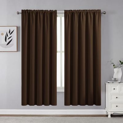 CUCRAF Lot de 2 Rideaux occultants de fenêtre à Isolation Thermique de Couleur Unie avec Passe-Tringle pour Chambre à Coucher et Salon, 132,1 x 160 cm, Chocolat
