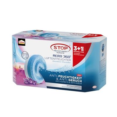 Pattex Aero Luchtontvochtiger, 360° navulling, tabs, lavendel, ultra-absorberend en geurneutraliserend, voor de Aero 360° luchtontvochtiger, vermindert condenswater, navulverpakking (3+1 x 450 g)
