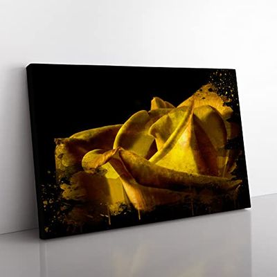 Yellow Orange Rose Flower No.5 Modern CB Canvas Wall Art Print Ready to Hang, Framed Picture for Living Room Bedroom Home Office Décor, 50x35 cm (20x14 Inch)