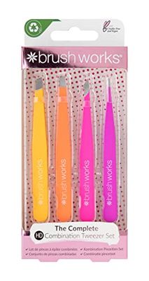 Brushworks 4 Piece Combination Tweezer Set - Brights