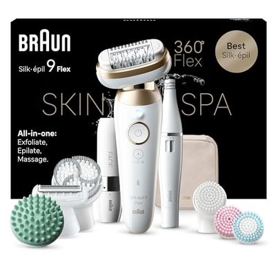 Braun Silk-épil 9 Flex SkinSpa Epilatore Elettrico Donna Con Testina Flessibile a 360° Per Una Epilazione Semplice, Wet & Dry, Pelle Liscia a Lungo, Idea Regalo, 9-681 3D, Bianco/Oro