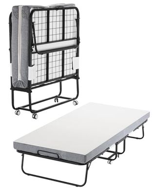 VEVOR Lit d'appoint, 96,5 x 190 cm, lit pliant avec matelas 10 cm, lit jumeau pliable portable avec cadre en métal robuste et matelas en mousse à mémoire de forme, lit rabattable pour adultes, invités