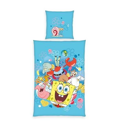 Herding, Biancheria da letto SpongeBob SquarePants, Federa Circa 80 x 80 cm, Copripiumino Circa 135 x 200 cm, Con Cerniera e Motivo Reversibile, 100% Cotone/Renforcé