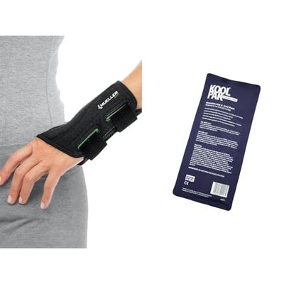 Mueller Fitted Wrist Brace for Left Hand, Large/X-Large, Black with Koolpak Premium Reusable Ice Pack