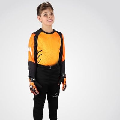 HO Soccer Set Portiere Kid Keeper Set Deep-Sea Orange, Maglietta a Maniche Lunghe con Imbottitura e Pantaloni Lunghi con Imbottitura, Poliestere, Unisex, per Bambini, Arancione/Nero, 12
