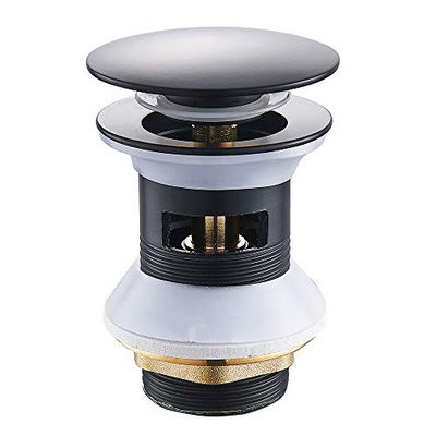 Set di Scarico Universale Valvola Pop Up Valvola di Scarico per Lavabo Piletta Scarico per Drenaggio con Tappo di Troppopieno per Lavello (Nero)