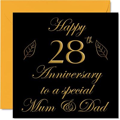 Speciale 28e verjaardagskaart voor papa mama ouders - speciale mama en papa - gelukkige 28 huwelijkskaarten van zoon dochter familie, 145 mm x 145 mm wenskaarten voor achtentwintigste jubilea