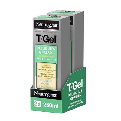 Neutrogena - Shampooing Antipelliculaire T/Gel Pellicules Grasses (2 x 250 ml) – Shampooing rééquilibrant pour les cuirs chevelus gras – Shampoing avec résultats visibles dès la 1ère utilisation