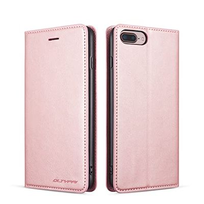 QLTYPRI Hoesje voor iPhone 7 Plus 8 Plus, Premium PU Lederen Cover TPU Bumper met Kaarthouder Kickstand Verborgen Magnetische Adsorptie Flip Wallet Case Cover voor iPhone 7 Plus 8 Plus
