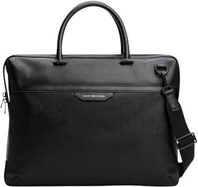 Tommy Hilfiger Maletín para portátil Hombre Business de piel, Negro (Black), Talla Única